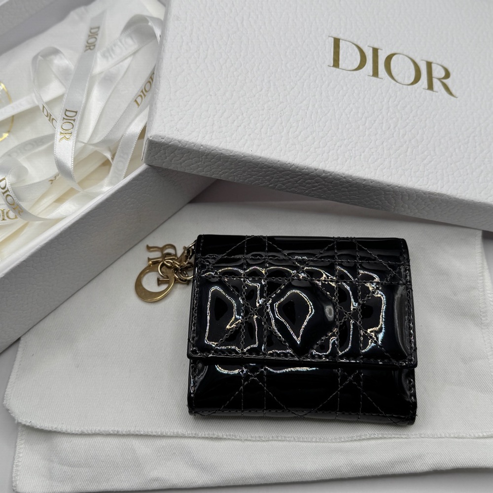 Dior Lady Dior Patent Cannage Compact Wallet